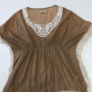 Azucan Brown Tunic with Cream Crocheted Accents